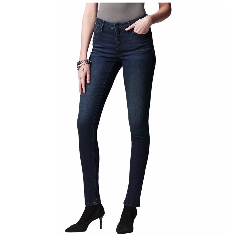 Simply Vera Wang Womens High Rise Dark Wash Button Fly Skinny Jeans Sz 16 New